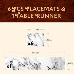 1 TABLE RUNNER + 6 PLACEMATS SET (WHITE MARBLE)