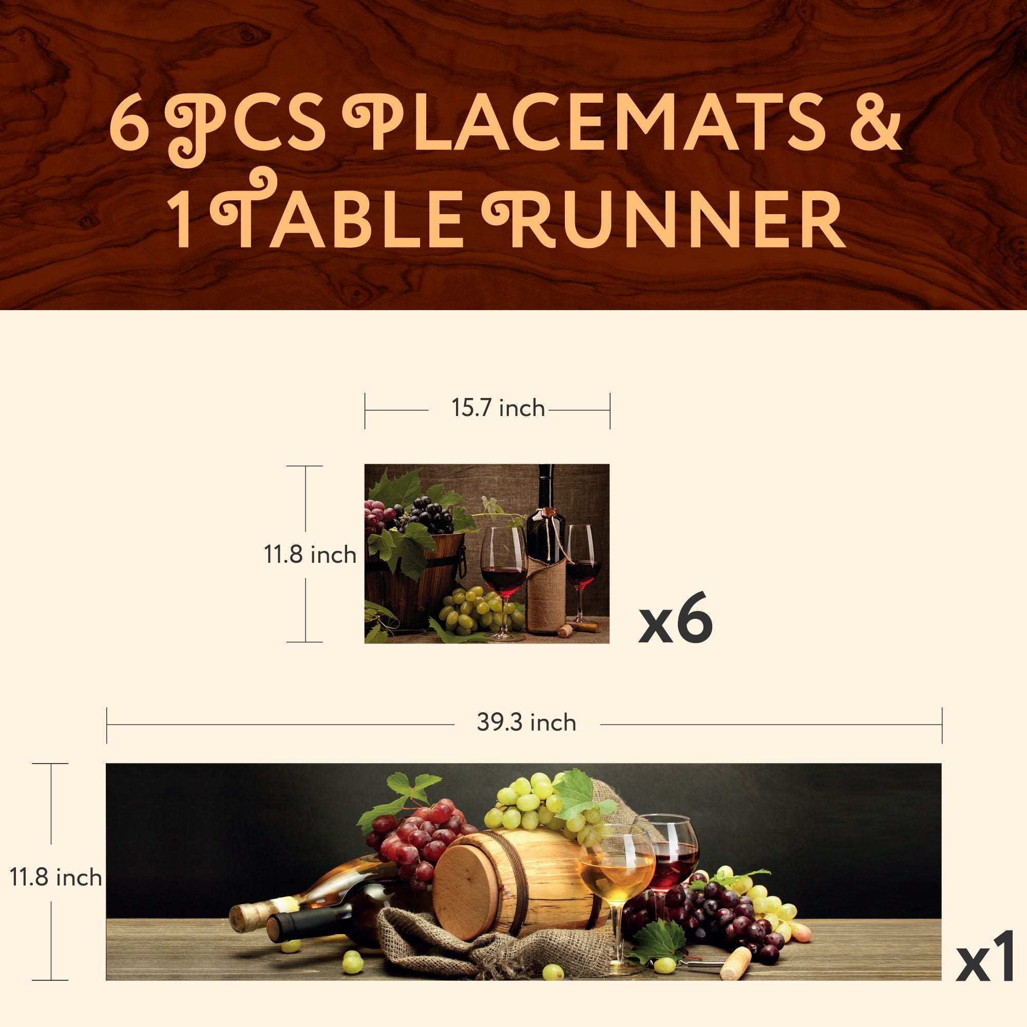 1 TABLE RUNNER + 6 PLACEMATS SET (WINE)