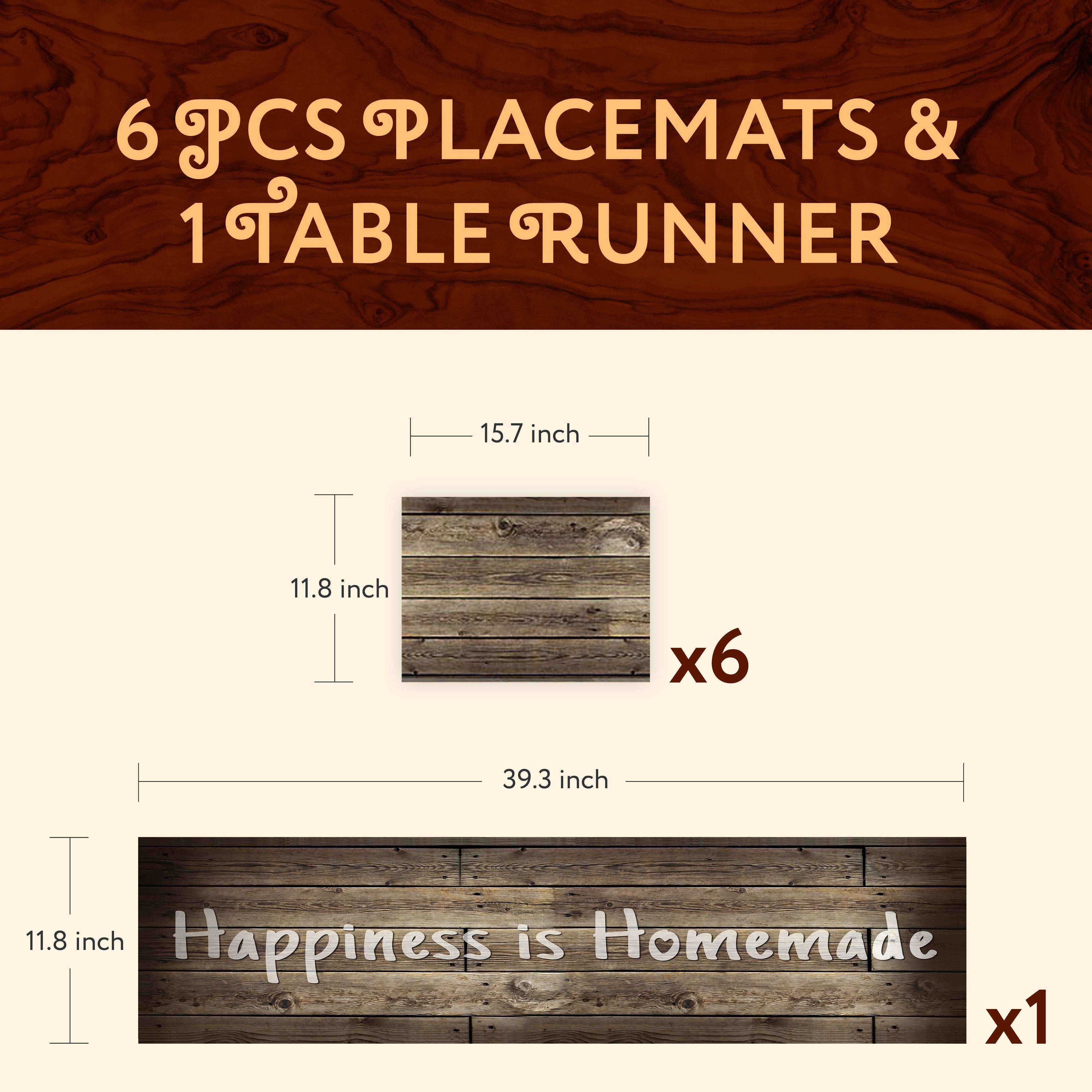 1 TABLE RUNNER + 6 PLACEMATS SET (WOODEN RUSTIC)