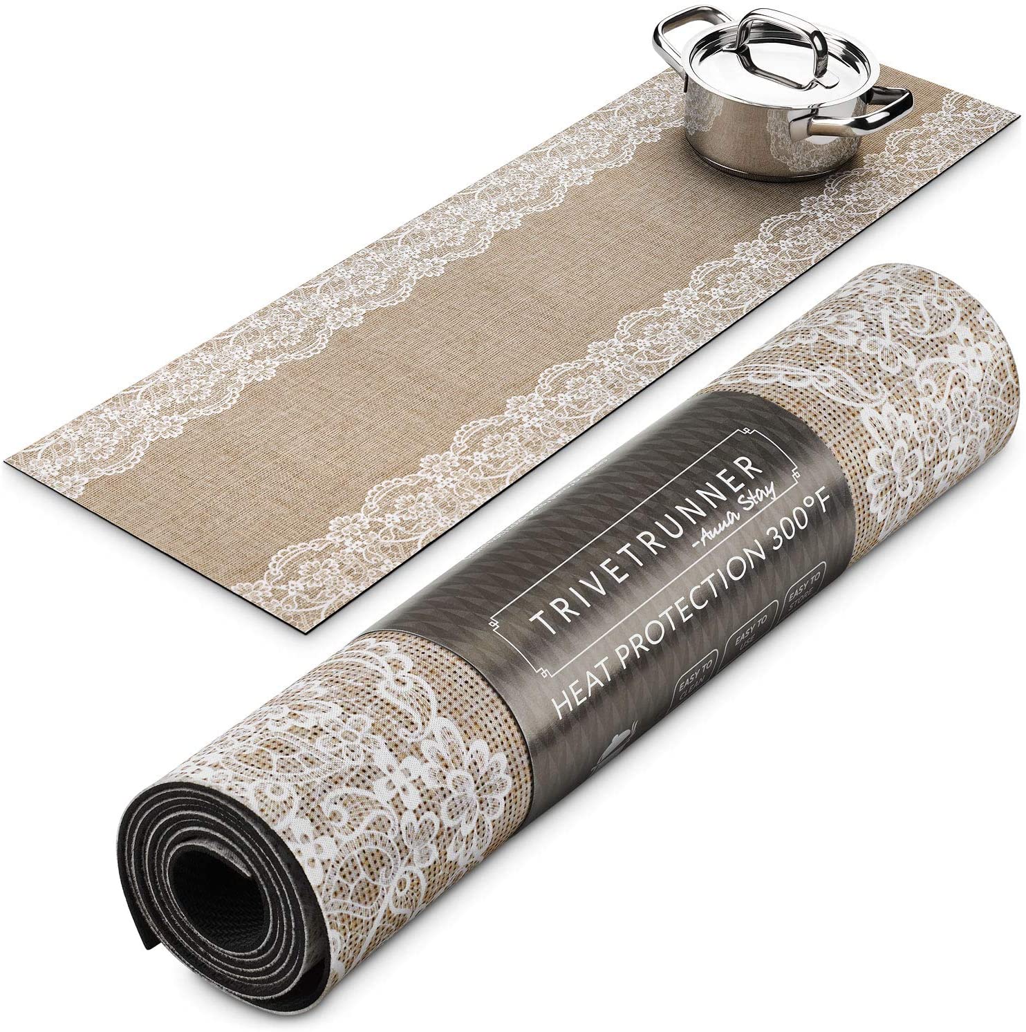 ANNA STAY | DECORATIVE TRIVET & KITCHEN TABLE RUNNERS | LONG | JUTE & LACE